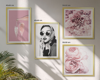 Composizione di 4 quadri Fiori peonie rose eleganza