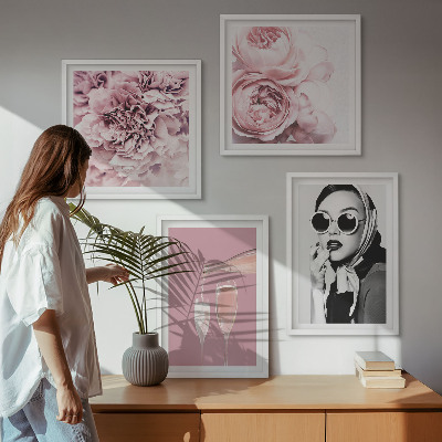 Composizione di 4 quadri Fiori peonie rose eleganza