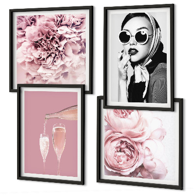 Composizione di 4 quadri Fiori peonie rose eleganza