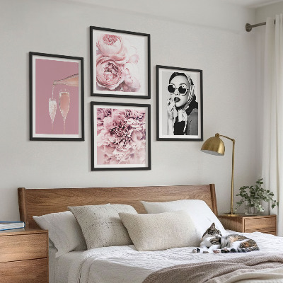 Composizione di 4 quadri Fiori peonie rose eleganza