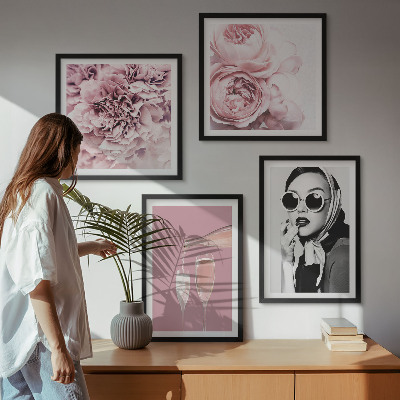 Composizione di 4 quadri Fiori peonie rose eleganza