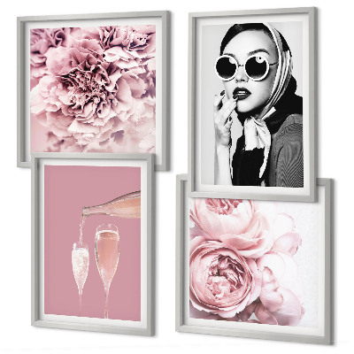 Composizione di 4 quadri Fiori peonie rose eleganza