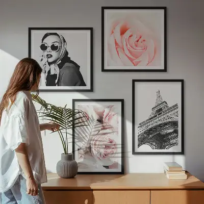 Ritratto di donna con rose di Eiffel polittico con cornice
