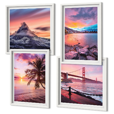 Composizione di 4 quadri Paesaggio del ponte al tramonto