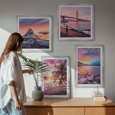Composizione di 4 quadri Paesaggio del ponte al tramonto