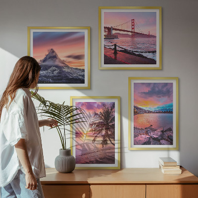 Composizione di 4 quadri Paesaggio del ponte al tramonto