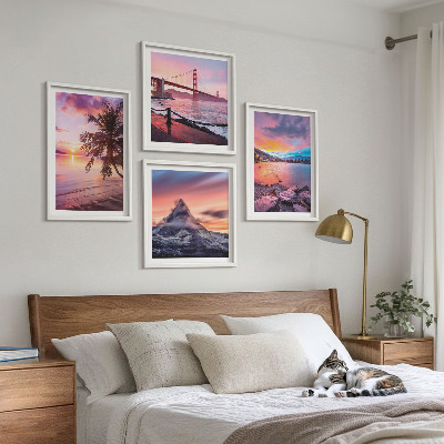 Composizione di 4 quadri Paesaggio del ponte al tramonto