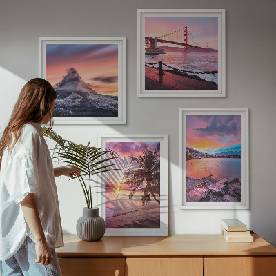 Composizione di 4 quadri Paesaggio del ponte al tramonto
