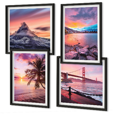 Composizione di 4 quadri Paesaggio del ponte al tramonto