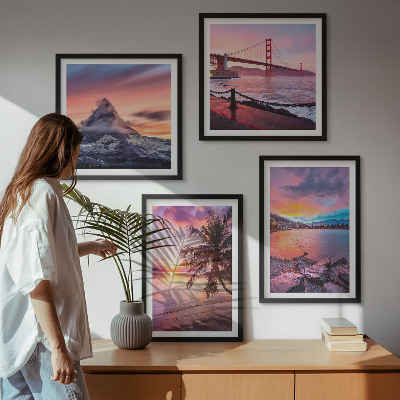 Composizione di 4 quadri Paesaggio del ponte al tramonto