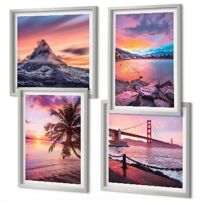 Composizione di 4 quadri Paesaggio del ponte al tramonto