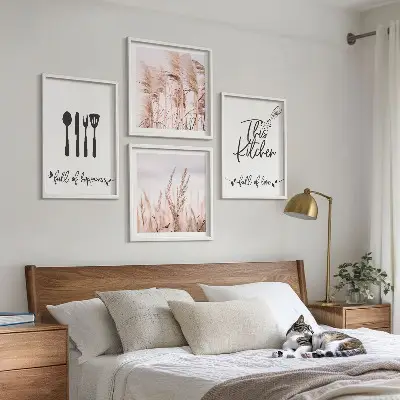 Galleria a parete scritta decorativa in stile boho per la cucina