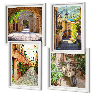 Composizione di 4 quadri Strade affascinanti e pizza