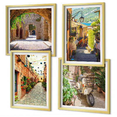 Composizione di 4 quadri Strade affascinanti e pizza