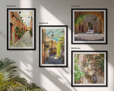 Composizione di 4 quadri Strade affascinanti e pizza