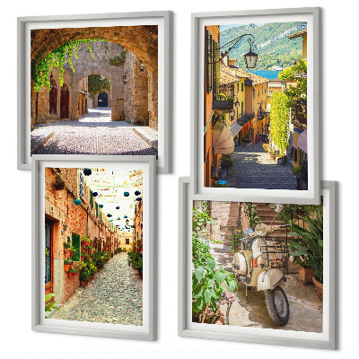 Composizione di 4 quadri Strade affascinanti e pizza