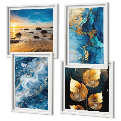Composizione di 4 quadri Immagini di motivi blu oro