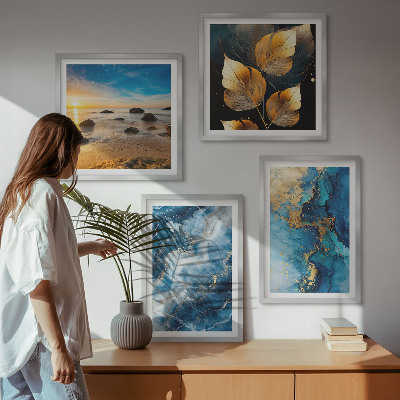 Composizione di 4 quadri Immagini di motivi blu oro