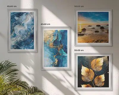 Set di 4 quadri con motivi blu e oro
