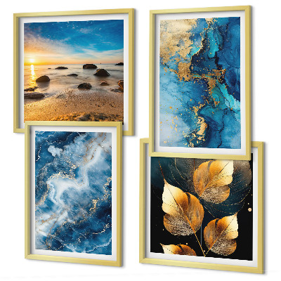 Composizione di 4 quadri Immagini di motivi blu oro