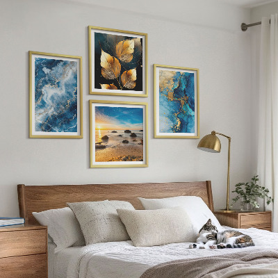 Composizione di 4 quadri Immagini di motivi blu oro