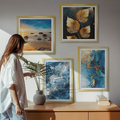 Composizione di 4 quadri Immagini di motivi blu oro