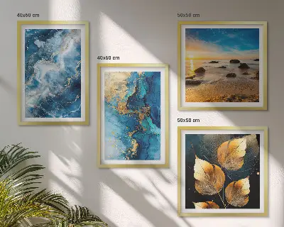 Set di 4 quadri con motivi blu e oro