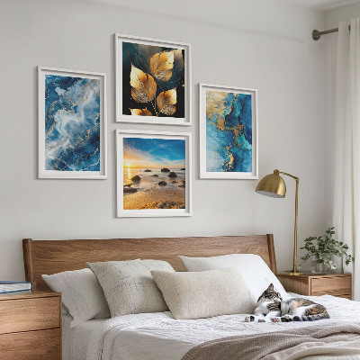 Composizione di 4 quadri Immagini di motivi blu oro