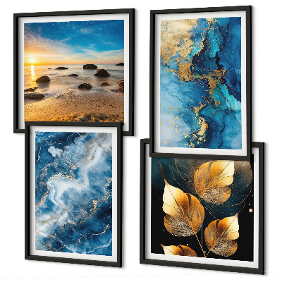 Composizione di 4 quadri Immagini di motivi blu oro