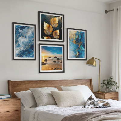 Composizione di 4 quadri Immagini di motivi blu oro