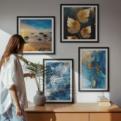 Composizione di 4 quadri Immagini di motivi blu oro
