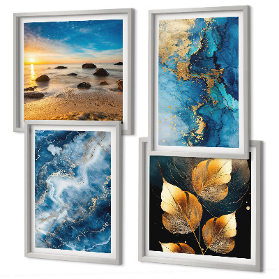 Composizione di 4 quadri Immagini di motivi blu oro