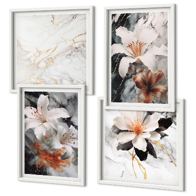Polittico con cornice Fiori marmo bianco nero