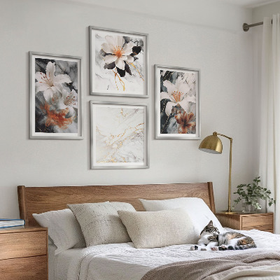 Polittico con cornice Fiori marmo bianco nero