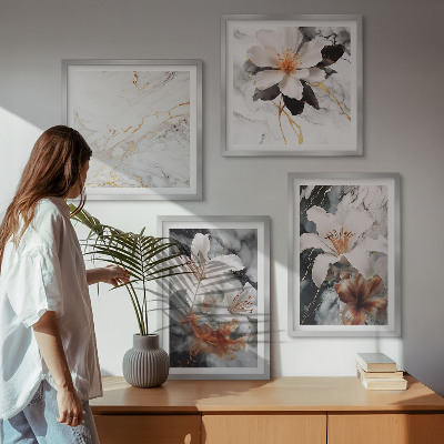 Polittico con cornice Fiori marmo bianco nero