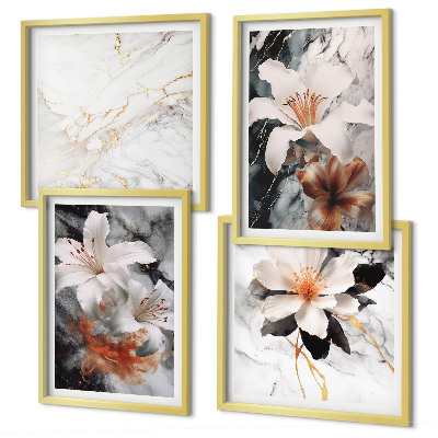 Polittico con cornice Fiori marmo bianco nero