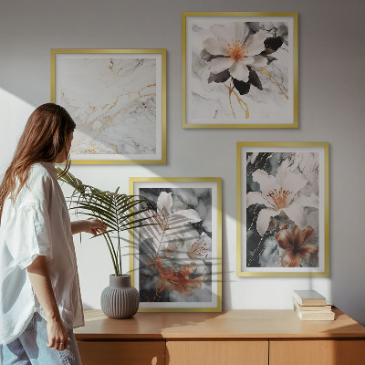 Polittico con cornice Fiori marmo bianco nero