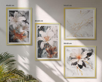 Polittico con cornice Fiori marmo bianco nero