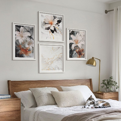 Polittico con cornice Fiori marmo bianco nero
