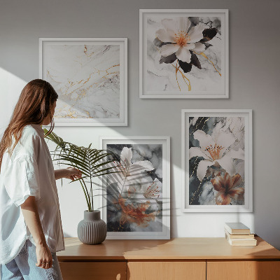 Polittico con cornice Fiori marmo bianco nero