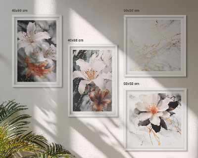 Polittico con cornice Fiori marmo bianco nero