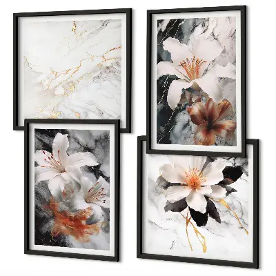 Polittico con cornice fiori in marmo bianco e nero