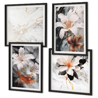 Polittico con cornice Fiori marmo bianco nero