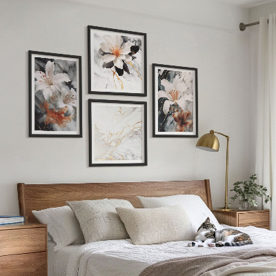 Polittico con cornice Fiori marmo bianco nero