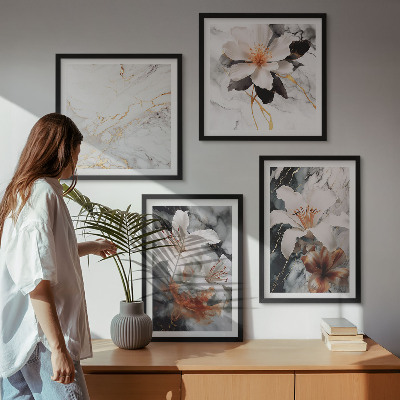 Polittico con cornice Fiori marmo bianco nero