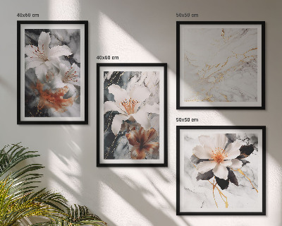 Polittico con cornice Fiori marmo bianco nero