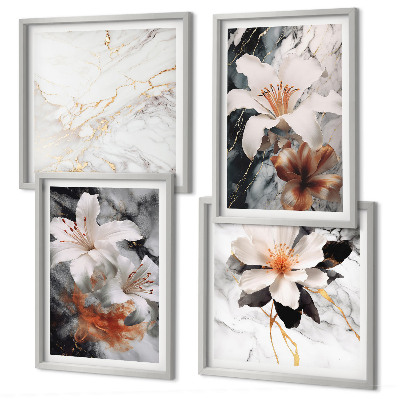Polittico con cornice Fiori marmo bianco nero