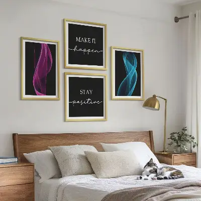 Galleria a parete linee al neon che ondeggiano sullo sfondo