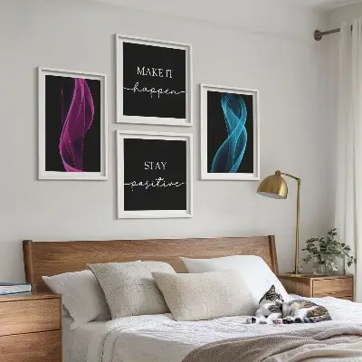Galleria a parete linee al neon che ondeggiano sullo sfondo