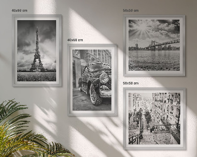 Composizione di 4 quadri Panorami della città, ponti, Torre Eiffel, auto